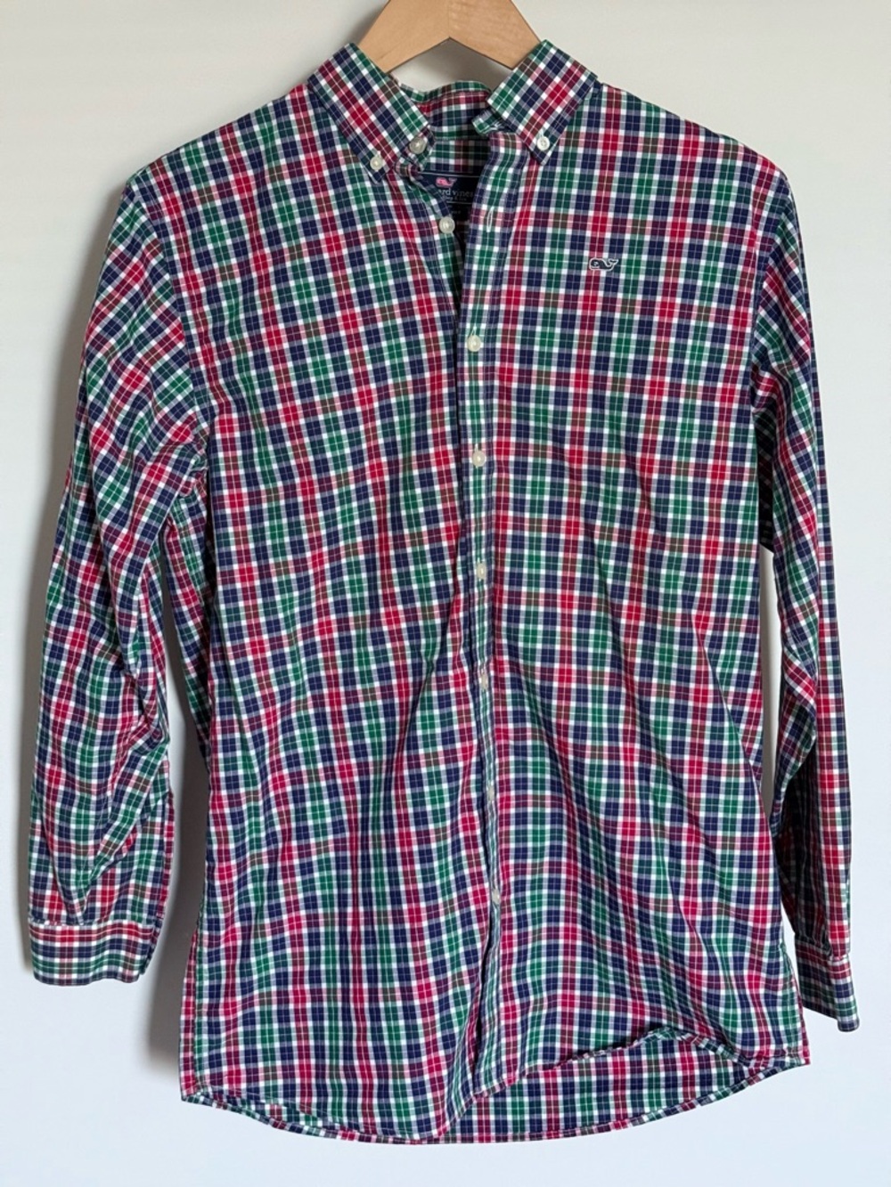 Vineyard Vines 100% Cotton Whale Shirt Button Down Red Green Blue Plaid XL